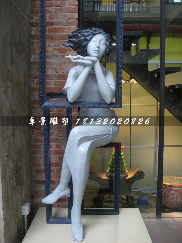 旗袍少女雕塑，玻璃鋼人物