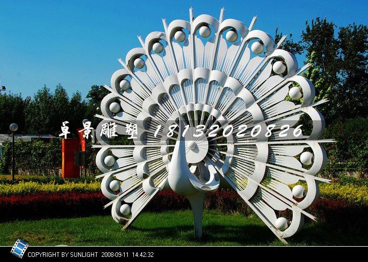 孔雀雕塑，不銹鋼抽象孔雀 (2)