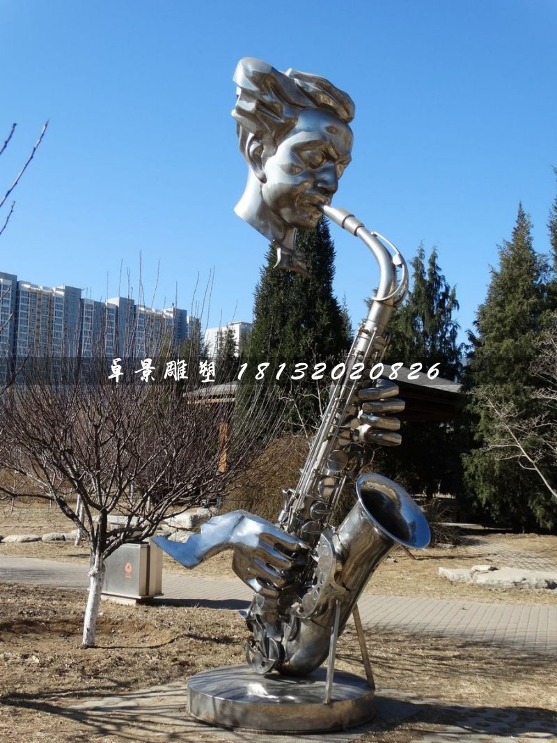 吹薩克斯雕塑，不銹鋼創意雕塑 (3)