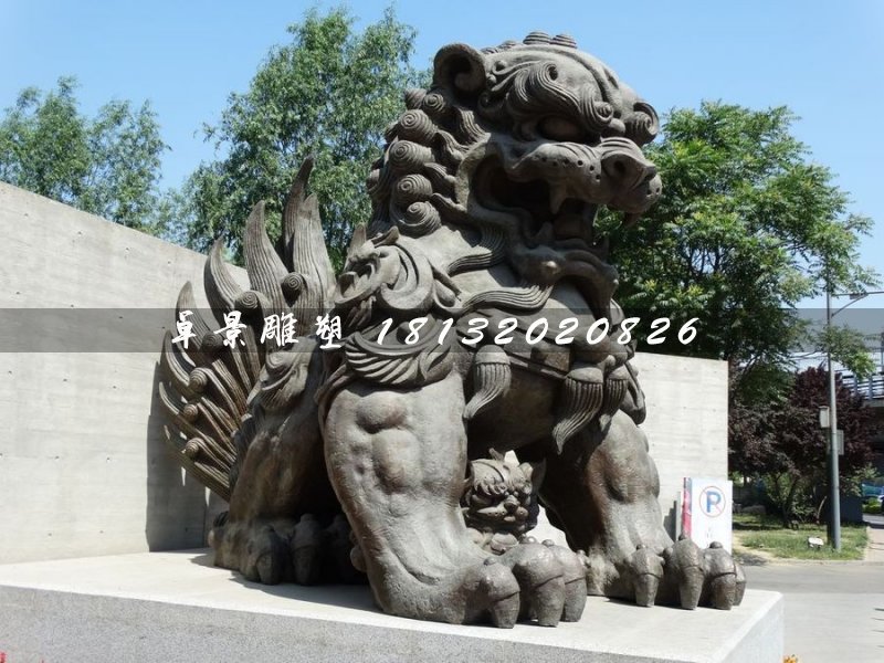 大型銅獅子，戲球獅銅雕 (2)