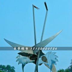 抽象仙鶴雕塑，不銹鋼抽象動物