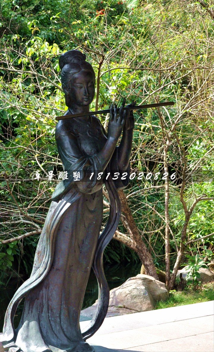 古代樂妓雕塑，公園人物銅雕 (2)