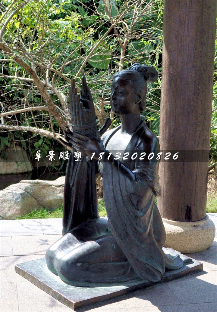 古代樂妓雕塑，公園人物銅雕 (4)
