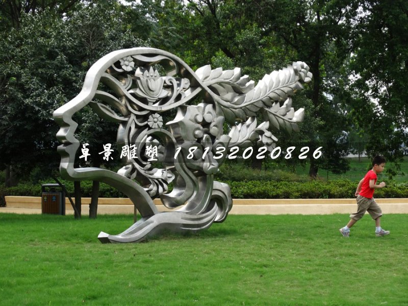 不銹鋼美女頭像雕塑，公園景觀雕塑 (1)