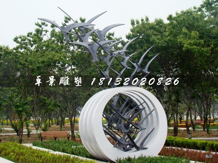 不銹鋼抽象大雁雕塑，公園景觀雕塑