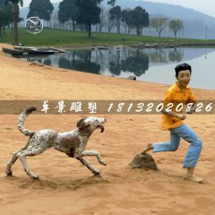 小男孩與狗雕塑，玻璃鋼仿真雕塑