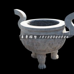 三足香爐，寺廟圓香爐石雕