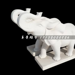 石雕大象，漢白玉象鼻向上大象