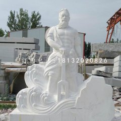 大禹治水石雕，漢白玉古代人物石雕