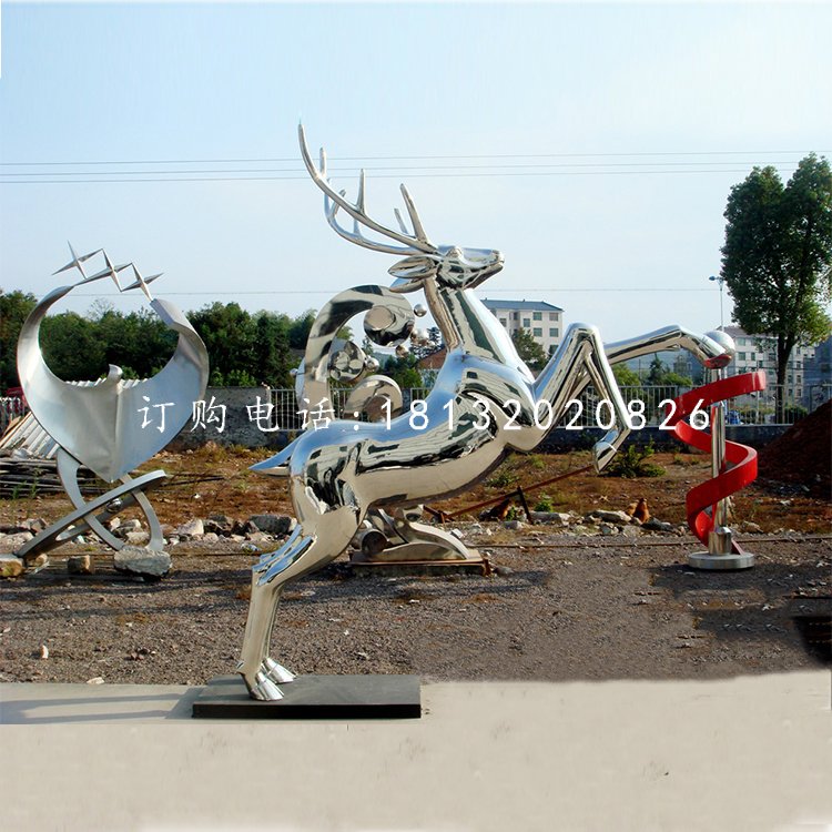 馴鹿雕塑，不銹鋼動物雕塑