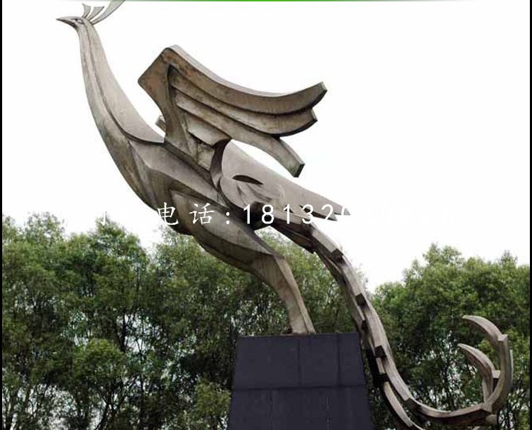 不銹鋼鳳凰，公園抽象動物雕塑