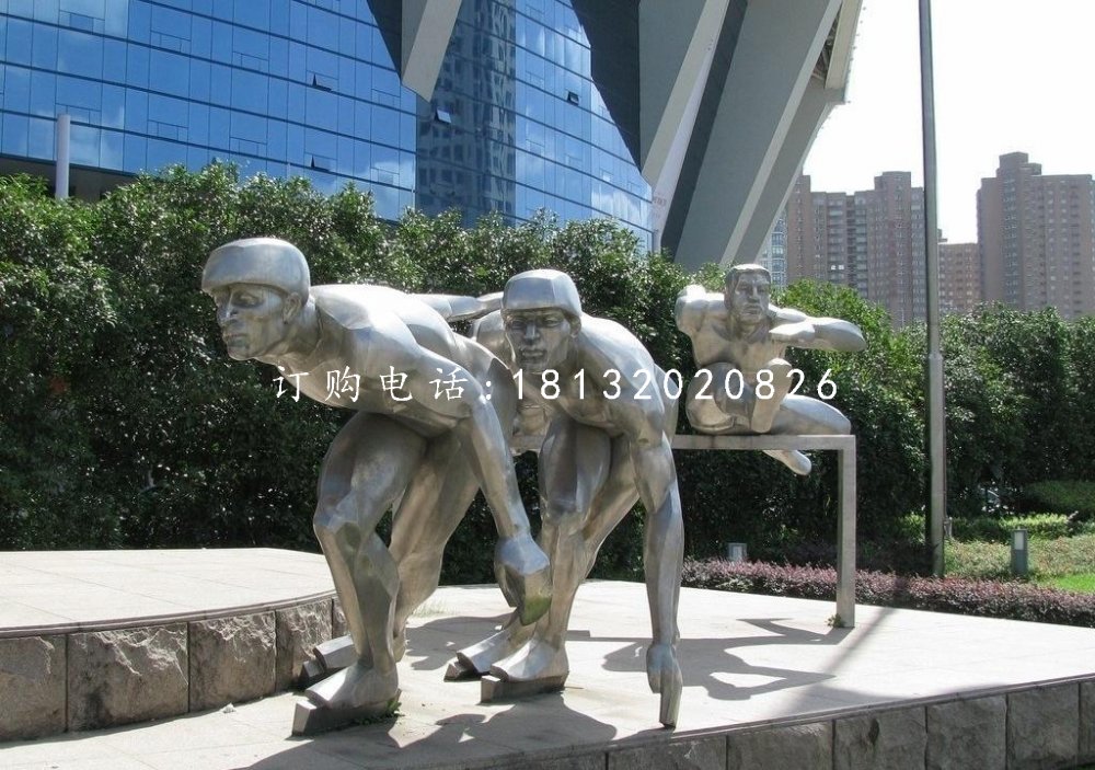 不銹鋼滑冰雕塑，不銹鋼運動員雕塑