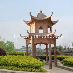 公園石亭子，晚霞紅雙層涼亭