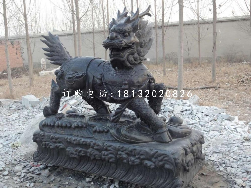 招財麒麟石雕，青石神獸