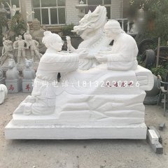 耿桔跪母石雕，漢白玉古代人物