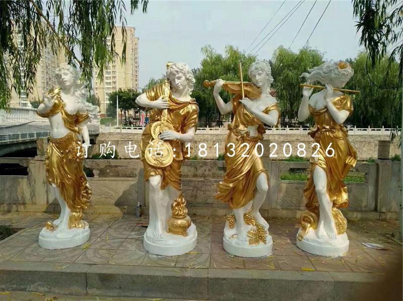 吹拉彈唱雕塑，玻璃鋼西方美女雕塑
