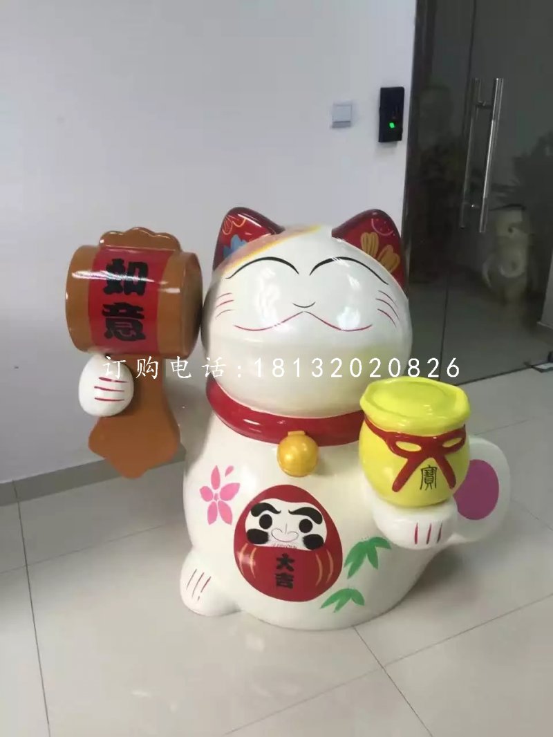 彩繪招財貓雕塑，玻璃鋼卡通雕塑 (4)