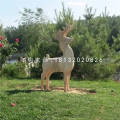 小鹿石雕，晚霞紅動物雕塑