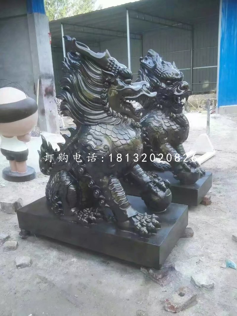 麒麟雕塑，玻璃鋼仿銅神獸 (2)