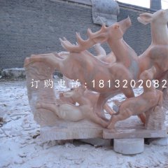 跳躍的小鹿，晚霞紅動物雕塑