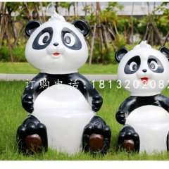 卡通熊貓雕塑，玻璃鋼動物擺件