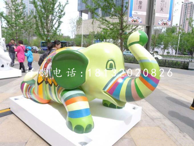 玻璃鋼彩繪動物，小象雕塑