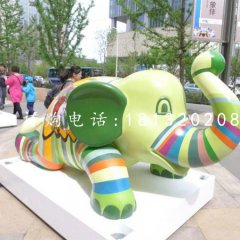 玻璃鋼彩繪動物，小象雕塑