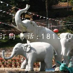 大象一家雕塑，石雕動物