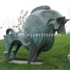 抽象牛雕塑，青銅開荒牛