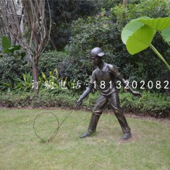 推鐵圈雕塑，小品銅雕