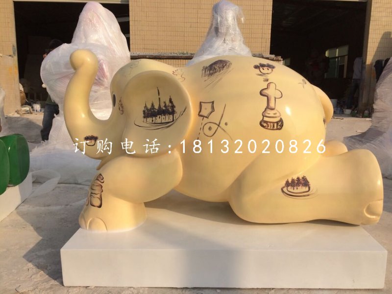 小象雕塑，玻璃鋼彩繪