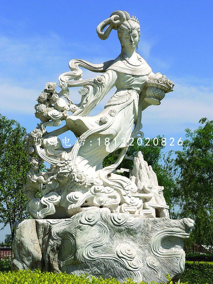 天女散花石雕，公園仙女雕塑