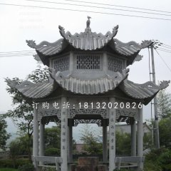 八角涼亭石雕，青石亭子