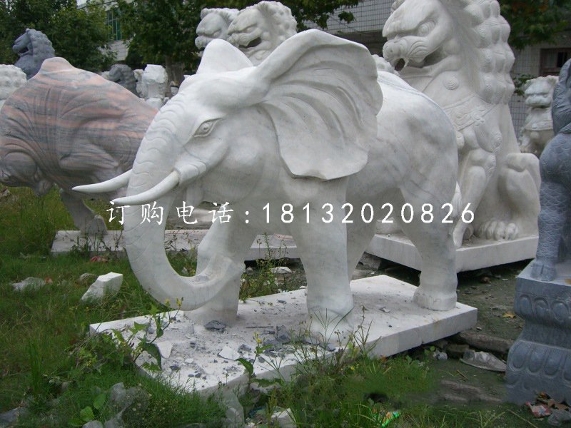大理石大象，公園動物石雕