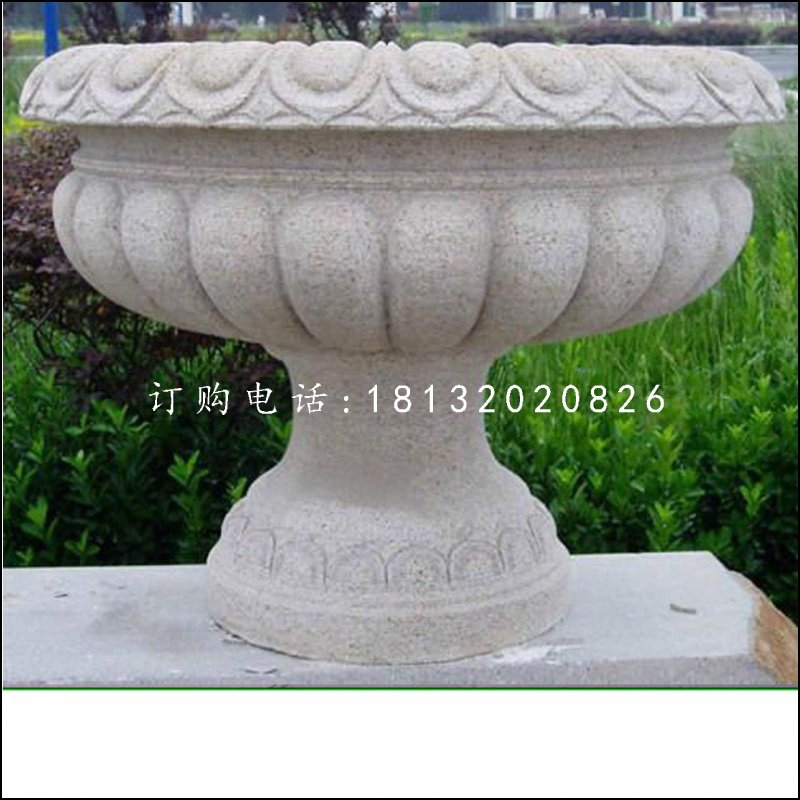 花缽石雕，公園石花盆 (2)