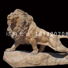非洲獅石雕，晚霞紅動物雕塑