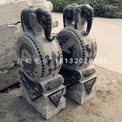 青石仿古大象門墩，門口抱鼓石