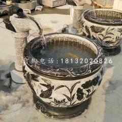 青石仿古石缸，別墅流水擺件