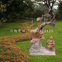 松鶴延年石雕，晚霞紅景觀石雕