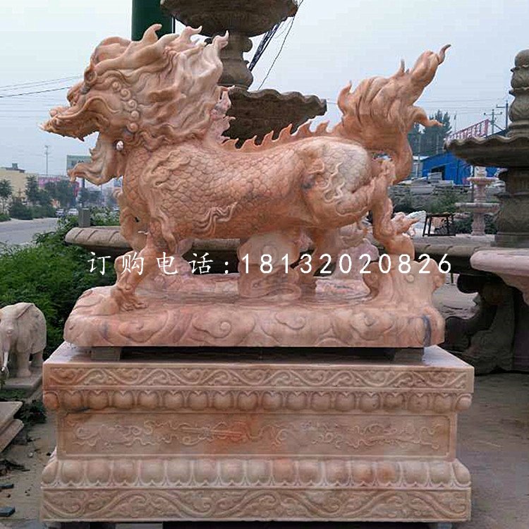 晚霞紅麒麟，古代神獸石雕，門口麒麟石雕