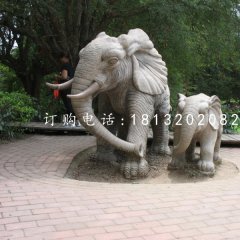 母子大象雕塑，公園石雕動物