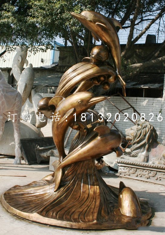 海豚銅雕，嬉戲銅雕