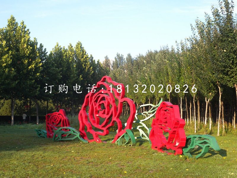 不銹鋼牡丹花雕塑，不銹鋼烤漆雕塑