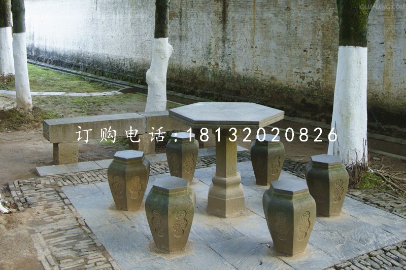 桌椅石雕，公園仿古石桌椅