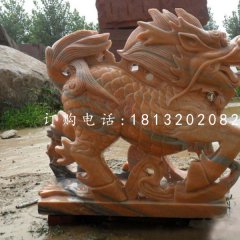 古代神獸石雕，晚霞紅麒麟雕塑