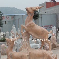 招財羊石雕，晚霞紅三陽開泰石雕
