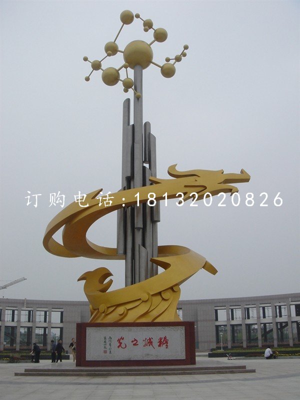 不銹鋼龍騰雕塑，不銹鋼企業雕塑