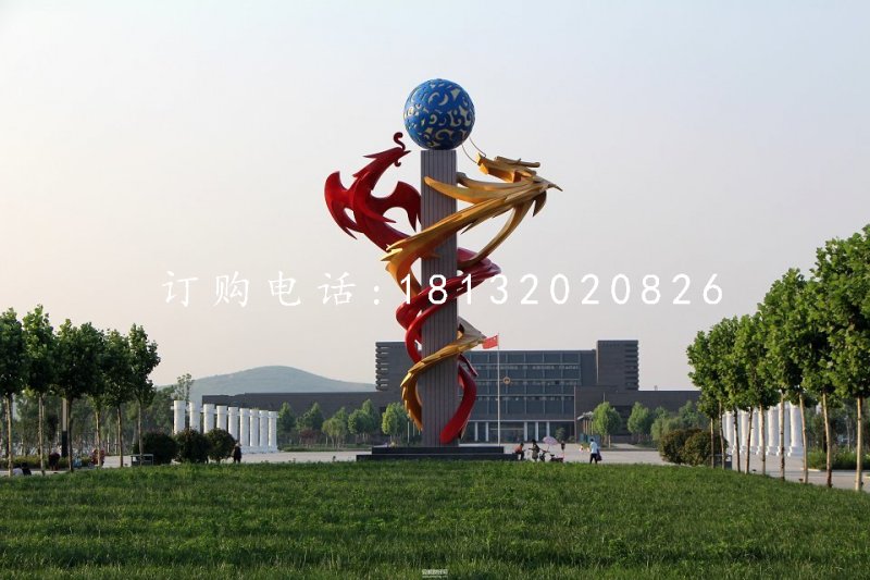 不銹鋼雙龍戲珠雕塑，廣場不銹鋼雕塑