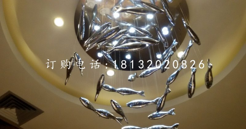不銹鋼魚群雕塑，酒店大廳不銹鋼雕塑