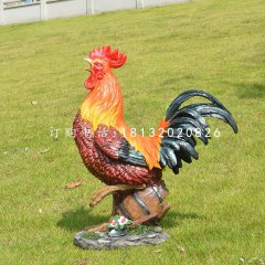 玻璃鋼彩繪仿真公雞，動物雕塑，公園景觀雕塑